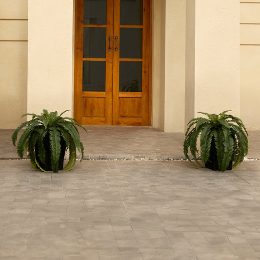 DR.Planzen 2 Pack Artificial Boston Fern Bush Plant with Black Tapered Planter - UV Resistant Faux Ferns with 33 Leaves