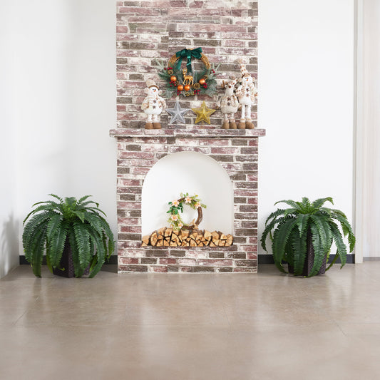 DR.Planzen 2 Pack Artificial Boston Fern Bush Plant with Brown Tapered Planter - UV Resistant Faux Ferns with 33 Leaves