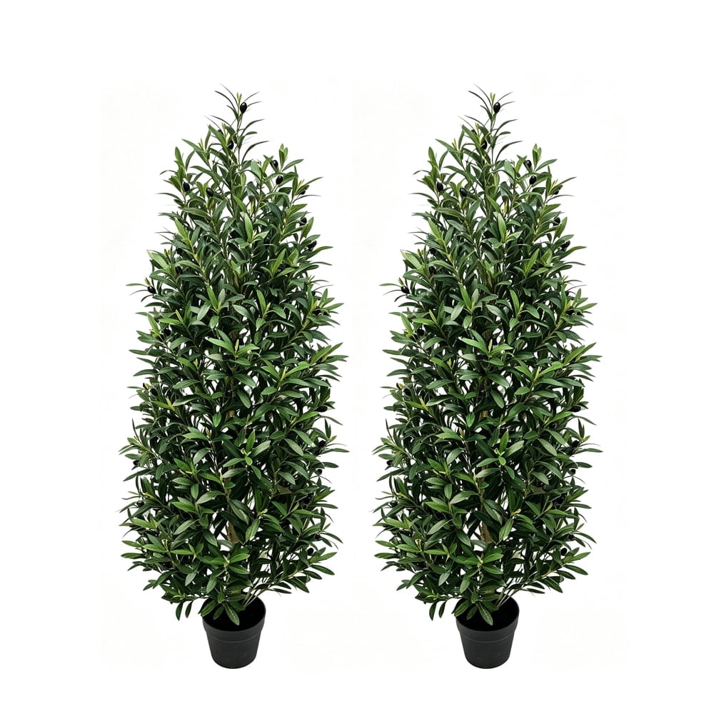 DR.Planzen 2 Pack 4 FT Artificial Olive Topiary Tree in Black Pot, Faux Olive Tree with 1700 Leaves, 78 Fruits, Fake Potted Olive Plant for Living Room Office Decor
