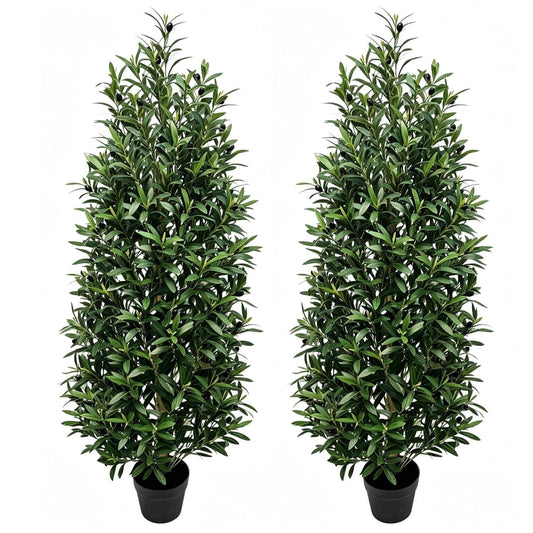 DR.Planzen 2 Pack 5 FT Artificial Olive Topiary Tree in Black Pot, Faux Olive Tree with 2378 Leaves, 114 Fruits, Fake Potted Olive Plant for Living Room Office Decor