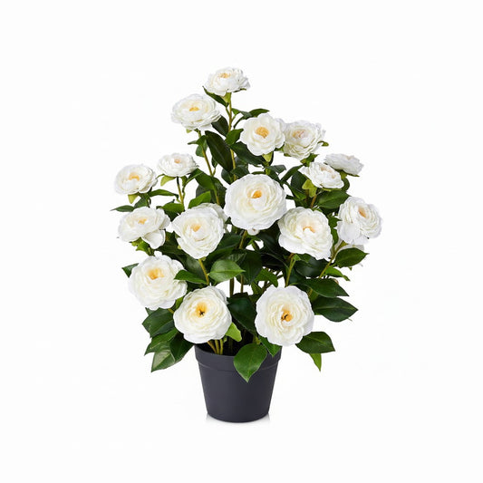 DR.Planzen 2 ft Artificial Camellia Tree, Faux Camellia Plant in Pot, 24in Full White Blooms, 28 flowers & 175 leaves - indoor/outdoor decor for Entryway Front Door Covered Porch Living Room Wedding