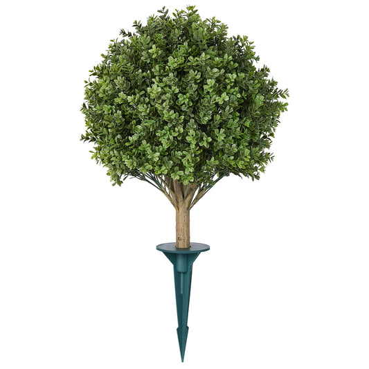 DR.Planzen 20'' Artificial Boxwood Topiary Ball Plant, Fake Greenery Shrub with Ground Spike, UV Resistant Faux Outdoor Evergreen for Garden Porch Planter Decor