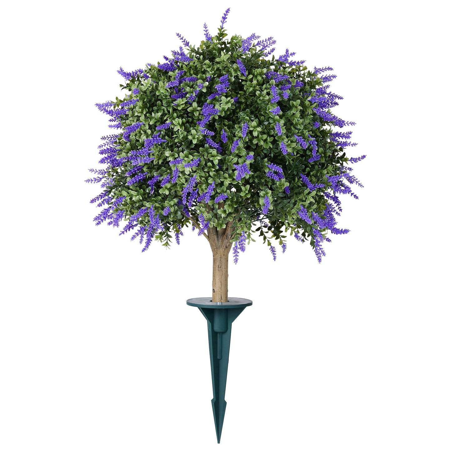 DR.Planzen 20'' Artificial Lavender Boxwood Topiary Ball Plant, Fake Scented Flowering Shrub with Ground Spike, UV Resistant Faux Outdoor Decor for Garden Porch Patio