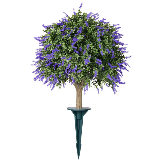 DR.Planzen 20'' Artificial Lavender Boxwood Topiary Ball Plant, Fake Scented Flowering Shrub with Ground Spike, UV Resistant Faux Outdoor Decor for Garden Porch Patio