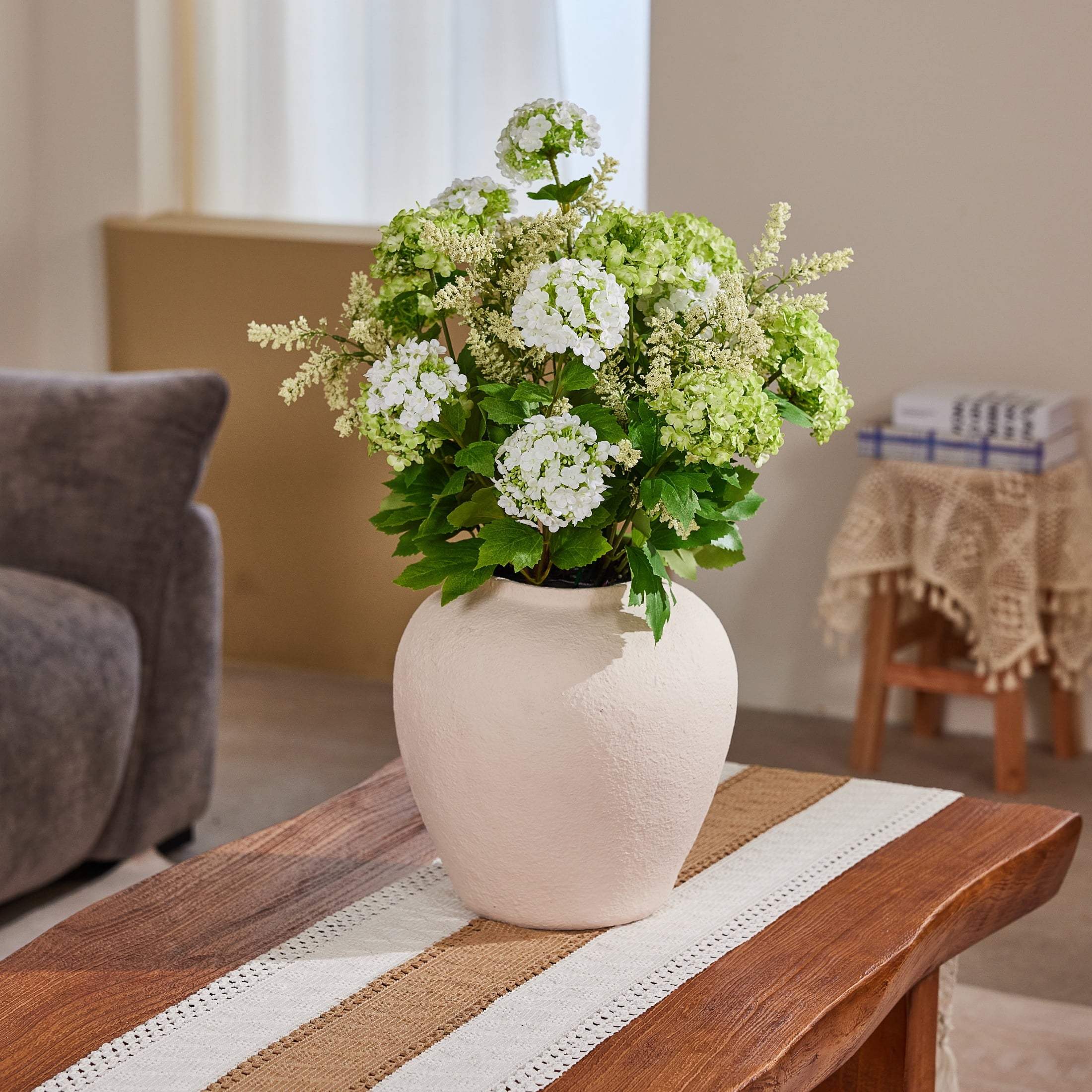 DR.Planzen 24in Artificial Hydrangea Flowers with Vase - Faux Hydrange