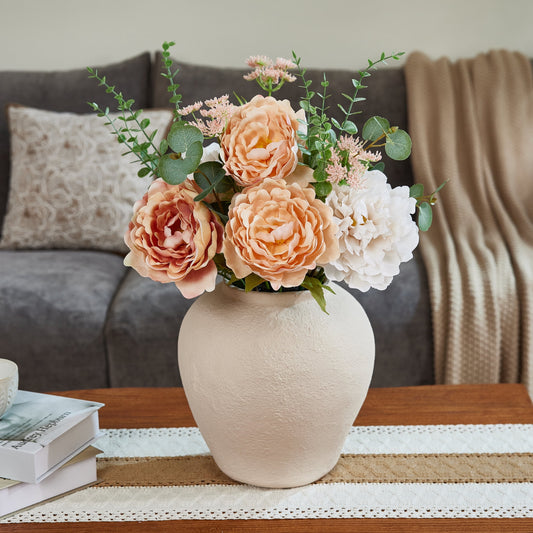 DR.Planzen 24in Artificial Peony Flowers Arrangement in Vase, Faux Peony Flower Bouquet - Realistic Mixed Floral Design - for Home Decor, Wedding Centerpiece