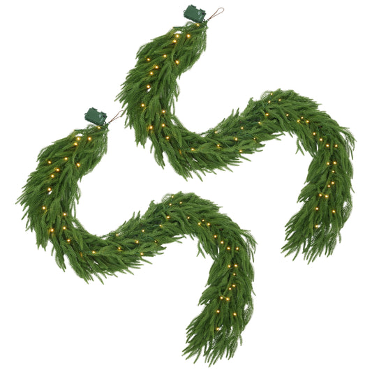 DR.Planzen 2Pack 6ft Pre-Lit Artificial Norfolk Pine Foliage Spray with 50 Warm White LED Lights, 90 PE Branches & 30 Tips, Battery Operated DIY Christmas Tree Filler & Vase Decor