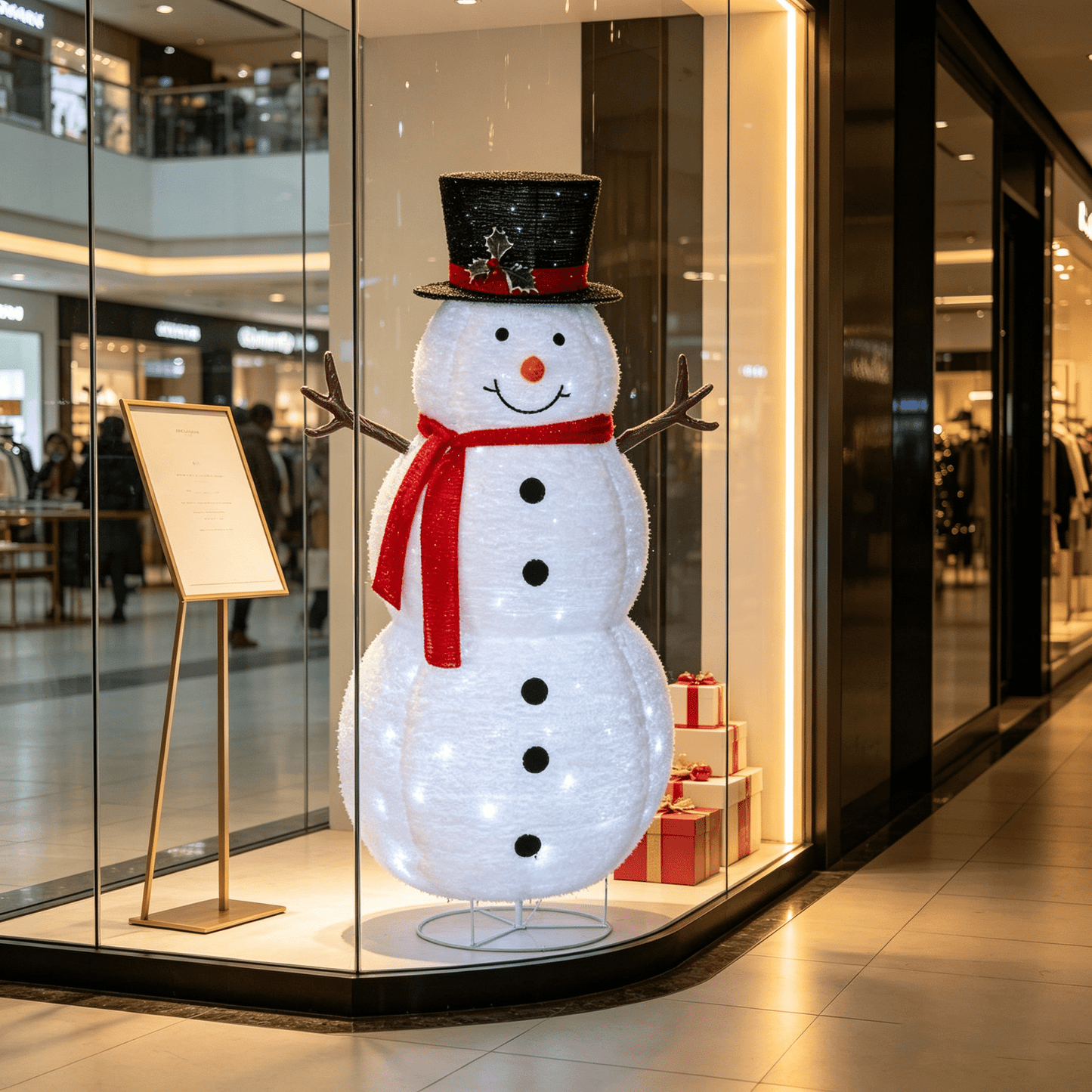 DR.Planzen 3.5FT Pre-Lit Christmas Snowman Decoration, Lighted Fabric Snowman with Top Hat & Red Scarf, Indoor & Outdoor Holiday Home Decor