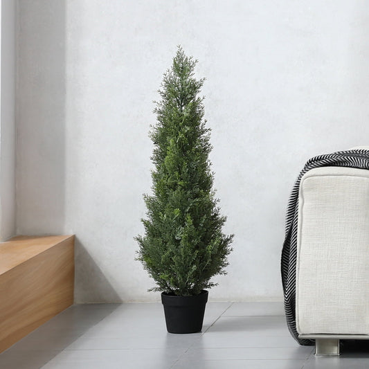 DR.Planzen 3 FT Artificial Cedar Tree with 699 PE Leaves, Indoor Faux Topiary Cedar Tree, Potted Fake Tree - Adjustable Branches - Slim Decor for Entryway & Covered Porch