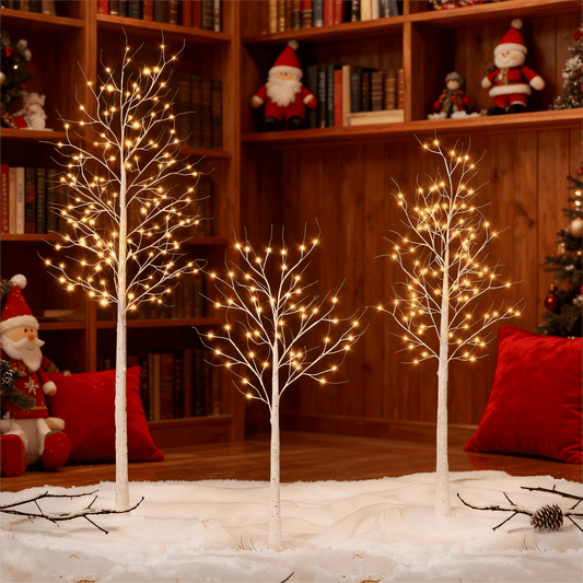 DR.Planzen 3 Pack Warm White LED Birch Light Spirit Trees, Christmas Tree Holiday Decor,4ft/6ft/8ft assorte