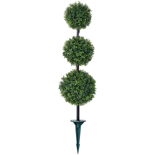 DR.Planzen 3 ft Artificial Boxwood Triple Ball Tree, Faux Topiary Plants, UV Resistant Outdoor Tree - 36in Porch Entryway Front Door Garden Patio Yard Lawn Stake with Realistic PE Leaves & Metal Pole