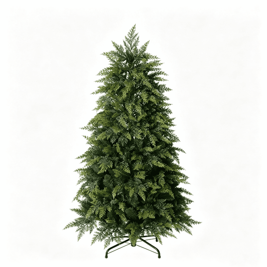 DR.Planzen 4.5FT Pre Lit Cedar Christmas Tree - Realistic PE PVC Branches, 200 Warm White LED Lights, Artificial Christmas Tree with Sturdy Iron Stand for Living Room Holiday Decor