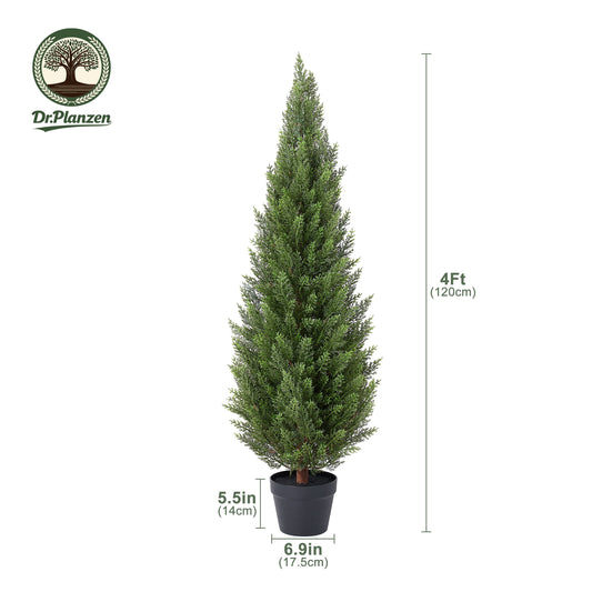 DR.Planzen 4ft Artificial Cedar Tree with Real Wood Trunk, Faux Silk Plant UV Resistant for Indoor Outdoor, Lifelike Fake Potted Tree for Home Office Decor