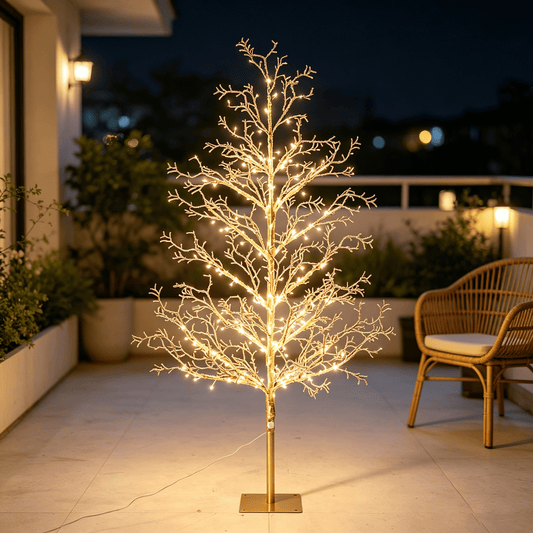 DR.Planzen 4FT Pre-Lit Ice Crystal Christmas Tree, Golden Warm White LED Lighted Tree with Breathing Flash Effect, Indoor & Outdoor Holiday Decoration