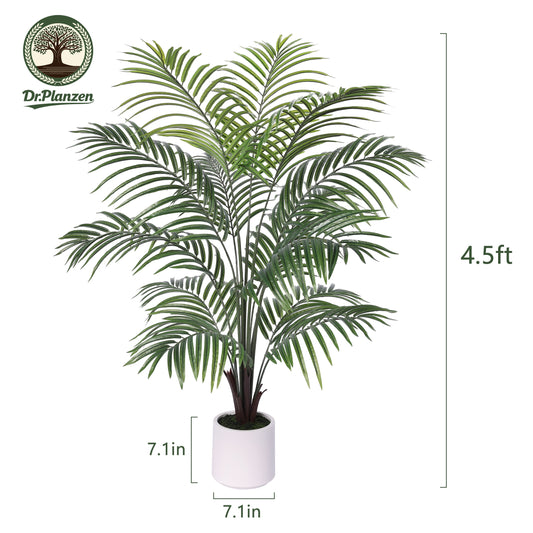 DR.Planzen 4.5ft Artificial Palm Tree with White Planter, Tall Faux Palm Tree, Artificial Plants for Home Office Decor