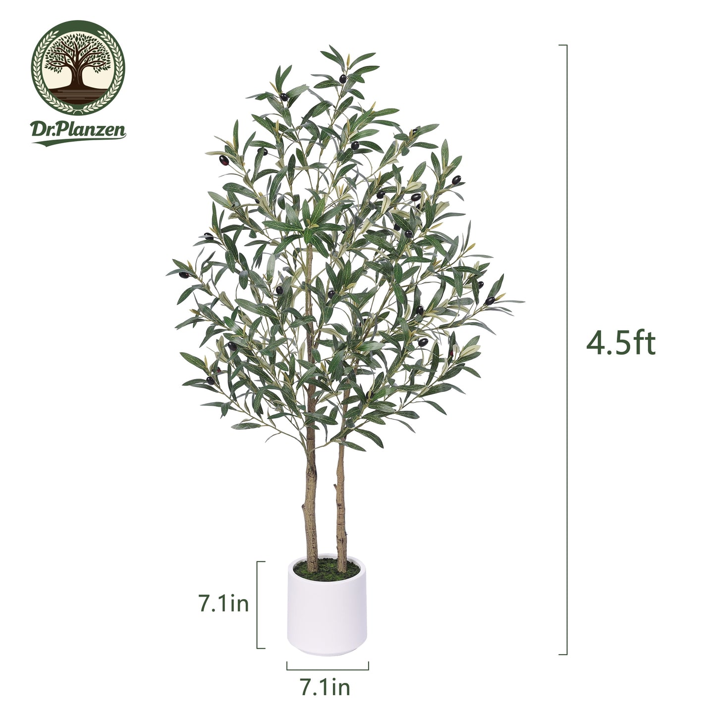 DR.Planzen 4.5ft Artificial Olive Tree with White Planter, Tall Faux Olive Tree, Artificial Plants with Lifelike Fruits for Home Office Decor