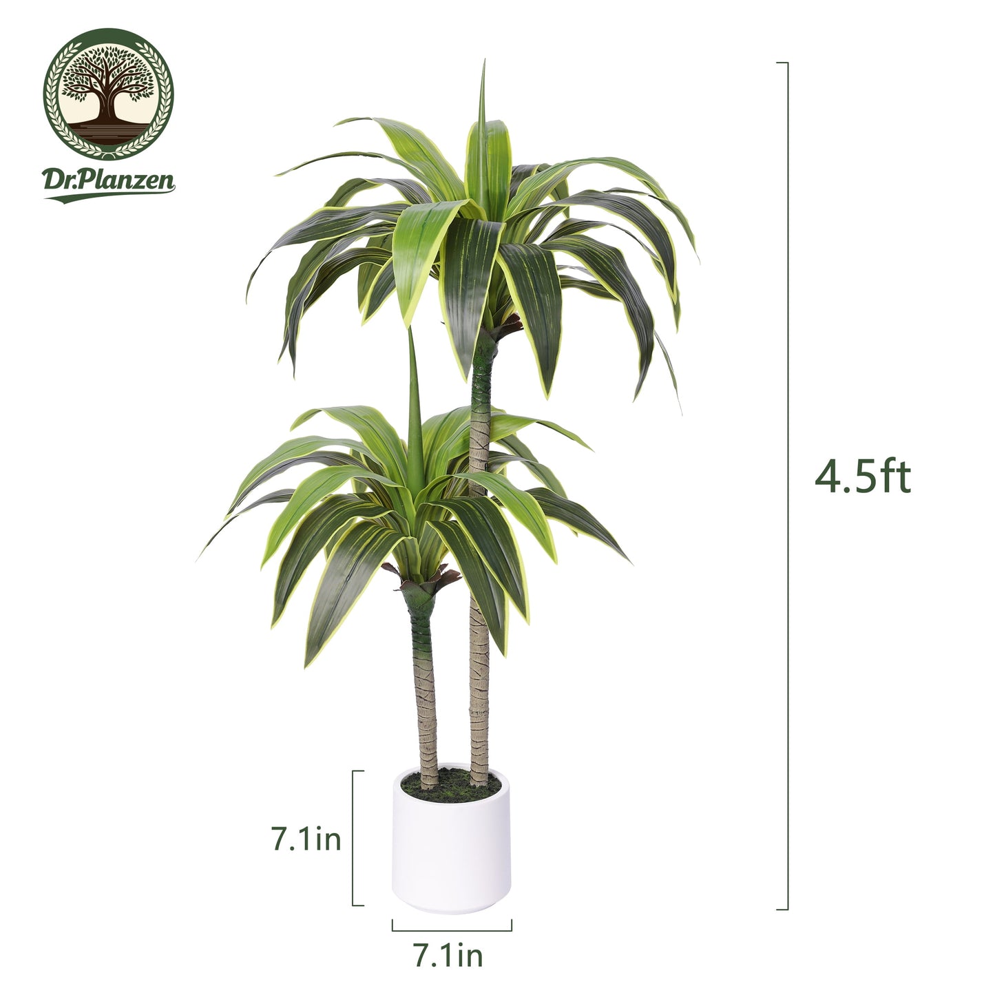 DR.Planzen 4.5ft Artificial Dracaena Tree with White Planter, Tall Faux Dracaena Tree, Artificial Plants for Home Office Decor
