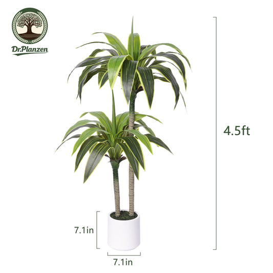 DR.Planzen 4.5ft Artificial Dracaena Tree with White Planter, Tall Faux Dracaena Tree, Artificial Plants for Home Office Decor