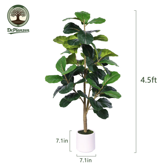 DR.Planzen 4.5ft Artificial Fiddle Leaf Fig Tree, Tall Faux Ficus Tree, Artificial Plants for Home Office Decor