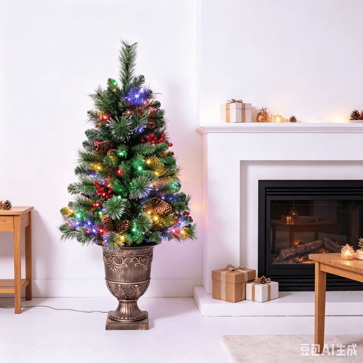 DR.Planzen 4ft Pencil Artificial Christmas Tree with Red Berries, Pine Cones & Flocked Branches, Pre-Decorated Slim Xmas Tree in Decorative Vase, Indoor Tabletop Holiday Decor, 1 Pack
