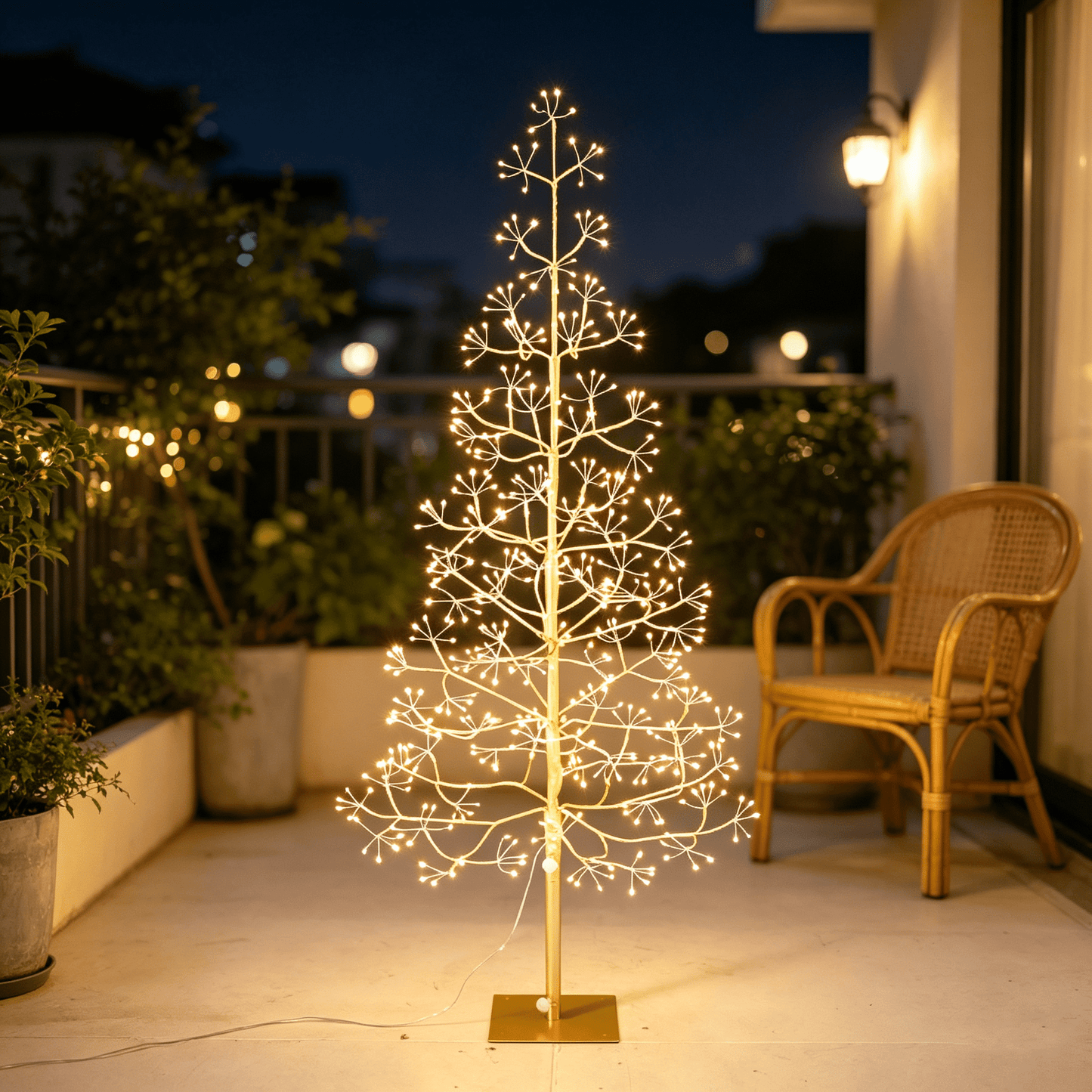 DR.Planzen 4ft Pre-Lit Artificial Christmas Tree with 500 Warm White LED Lights, Collapsible Slim Xmas Tree with Metal Stand, Indoor Outdoor Holiday Decoration, Champagne Gold
