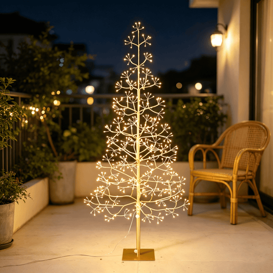 DR.Planzen 4ft Pre-Lit Artificial Christmas Tree with 500 Warm White LED Lights, Collapsible Slim Xmas Tree with Metal Stand, Indoor Outdoor Holiday Decoration, Champagne Gold