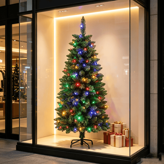 DR.Planzen 4ft Slim Pencil Artificial Christmas Tree with Colorful LED Lights, Collapsible Foldable Xmas Tree with Metal Stand, Easy Assembly Indoor Holiday Decor