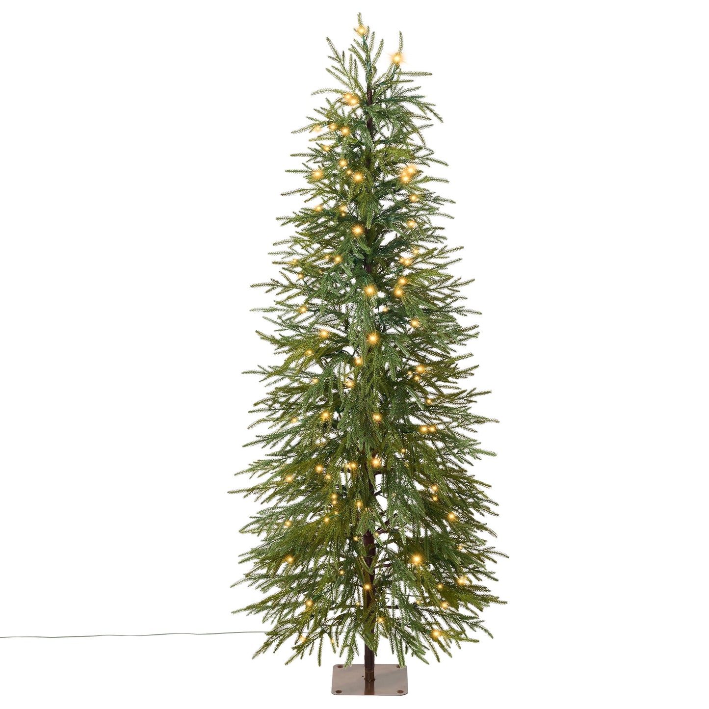 DR.Planzen 5' Pre-Lit Green Cypress Artificial Christmas Tree with 150 Warm White LED Lights, Slim Xmas Tree with Metal Stand, Easy Assembly Indoor Tabletop Holiday Decor