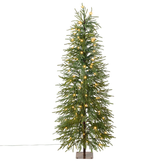DR.Planzen 5' Pre-Lit Green Cypress Artificial Christmas Tree with 150 Warm White LED Lights, Slim Xmas Tree with Metal Stand, Easy Assembly Indoor Tabletop Holiday Decor