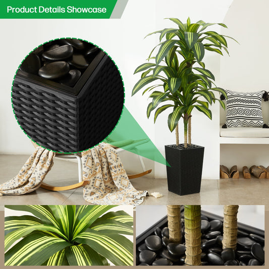 DR.Planzen 5FT Artificial Dracaena Tree with UV-Resistant Silk Leaves in Black Tall Planter - Indoor/Outdoor Faux Plant for Home Office House Decor, Tall Fake Tree for Living Room Lobby & Patio