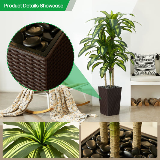 DR.Planzen 5FT Artificial Dracaena Tree with UV-Resistant Silk Leaves in Coffee Tall Planter - Indoor/Outdoor Faux Plant for Home Office House Decor, Tall Fake Tree for Living Room Lobby & Patio