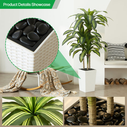 DR.Planzen 5FT Artificial Dracaena Tree with UV-Resistant Silk Leaves in White Tall Planter - Indoor/Outdoor Faux Plant for Home Office House Decor, Tall Fake Tree for Living Room Lobby & Patio