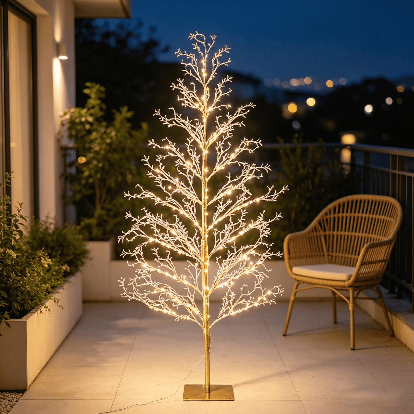 DR.Planzen 5FT Pre-Lit Ice Crystal Christmas Tree, Golden Warm White LED Lighted Tree with Breathing Flash Effect, Indoor & Outdoor Holiday Decoration