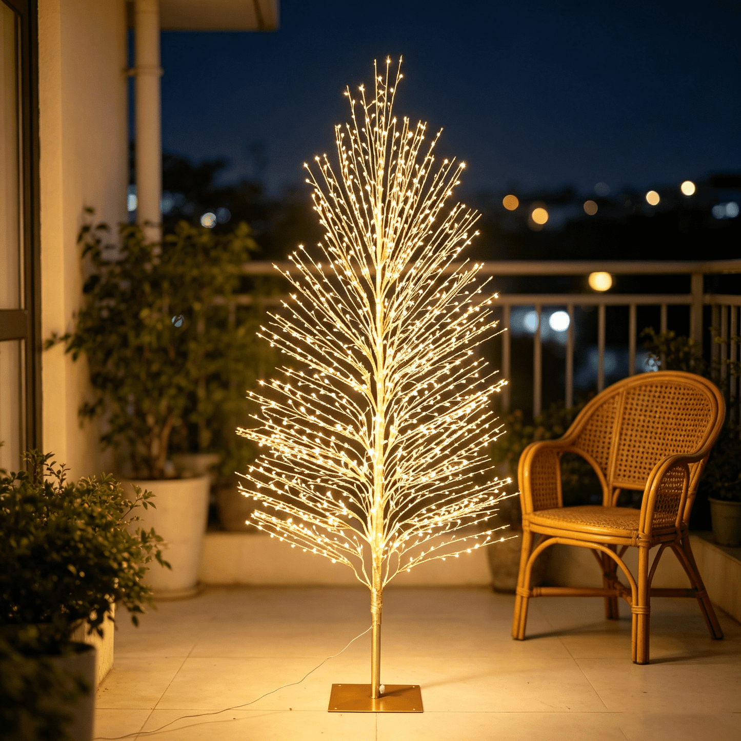 DR.Planzen 5FT Pre-Lit Twisted LED Christmas Tree, Golden Warm White Lighted Spiral Tree with Breathing Flash, Indoor & Outdoor Holiday Decor