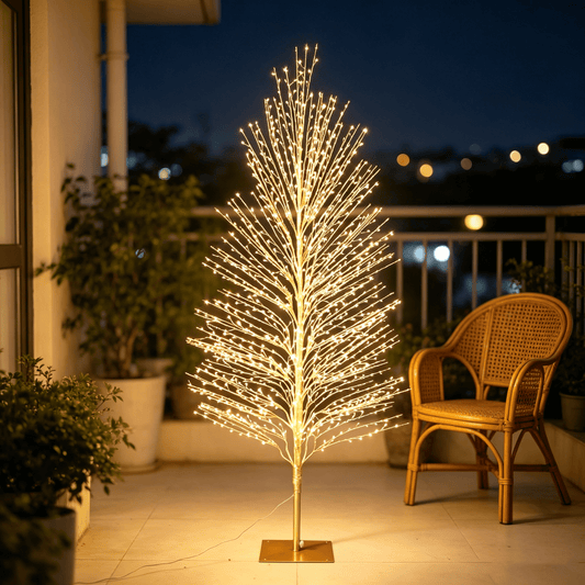 DR.Planzen 5FT Pre-Lit Twisted LED Christmas Tree, Golden Warm White Lighted Spiral Tree with Breathing Flash, Indoor & Outdoor Holiday Decor