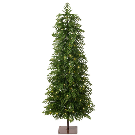 DR.Planzen 5ft Pre-Lit Artificial Norfolk Pine Tree with Metal Stand, 120 Warm White LED Lights, 2-Piece Assembly Faux Tree in Coffee Pot for Indoor Home & Office Decor