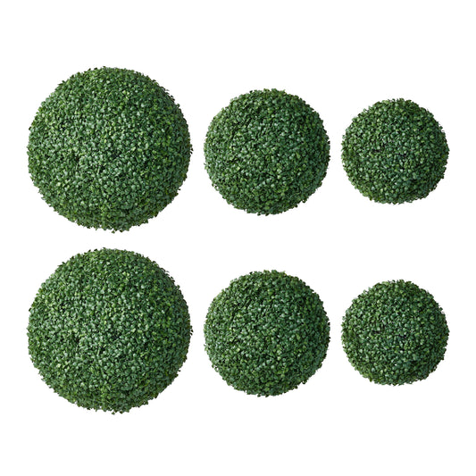 DR.Planzen 6 Pack Artificial Boxwood Topiary Balls Set 2*(12/15/18 Inch), UV Resistant Fake Greenery Balls for Indoor Outdoor Decor, Garden Patio Front Door