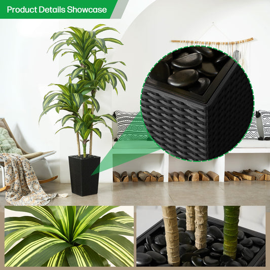 DR.Planzen 6FT Artificial Dracaena Tree with UV-Resistant Silk Leaves in Black Tall Planter - Indoor/Outdoor Faux Plant for Home Office House Decor, Tall Fake Tree for Living Room Lobby & Patio