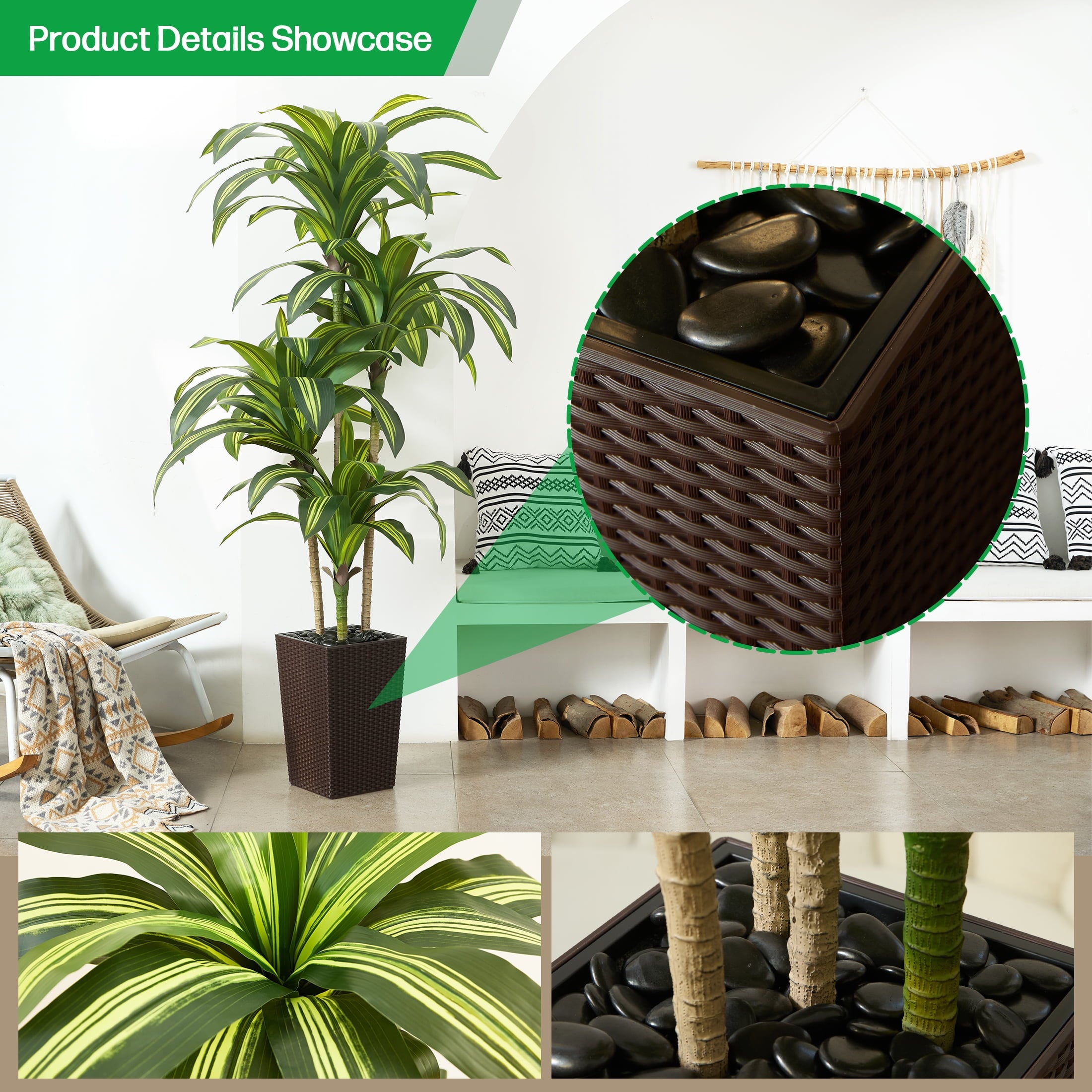 Americue Albero Di Dracaena Tropicale 1,5m - Pianta Finta Effetto Reale, Verde E Gialla, Perfetta Per Arredamento Casa E Ufficio