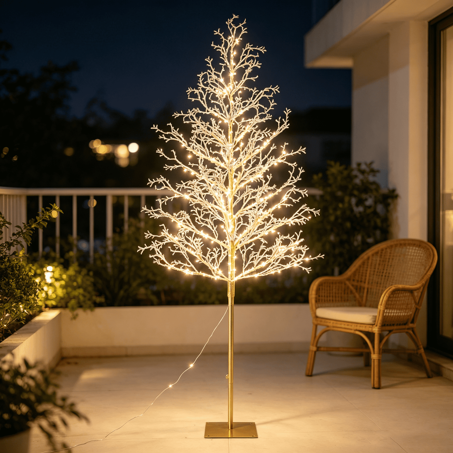 DR.Planzen 6FT Pre-Lit Ice Crystal Christmas Tree, Golden Warm White LED Lighted Tree with Breathing Flash Effect, Indoor & Outdoor Holiday Decoration