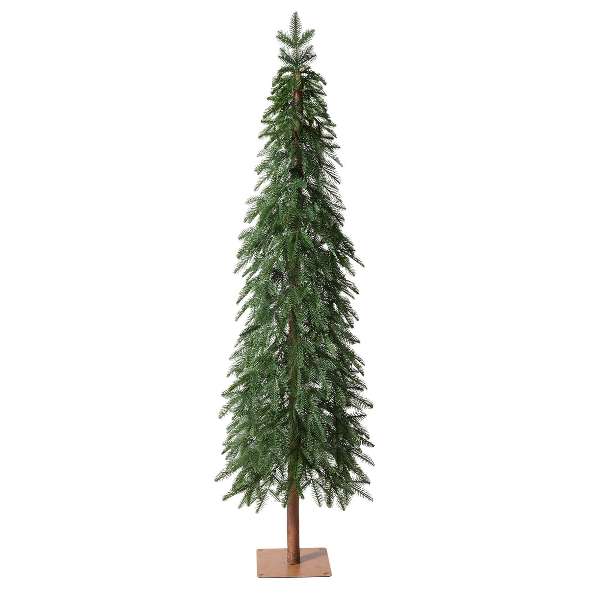 DR.Planzen 6FT Artificial Pine Christmas Tree, Real Wood Trunk, Flat-Needle Foliage, Square Metal Base