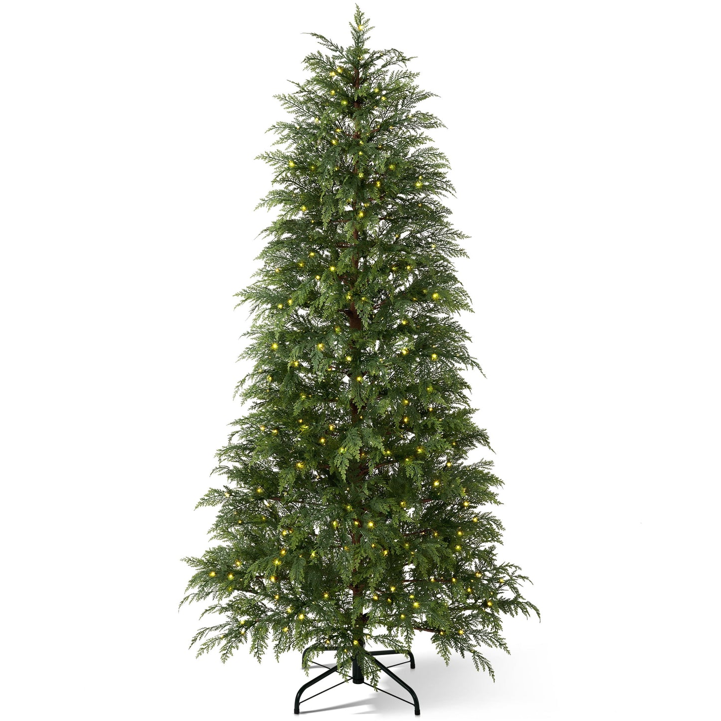 DR.Planzen 7.5' Pre-Lit Green Cypress Artificial Christmas Tree with 500 Warm White Twinkle LED Lights, Full-Bodied Xmas Tree with Metal Stand, Indoor Holiday Decoration