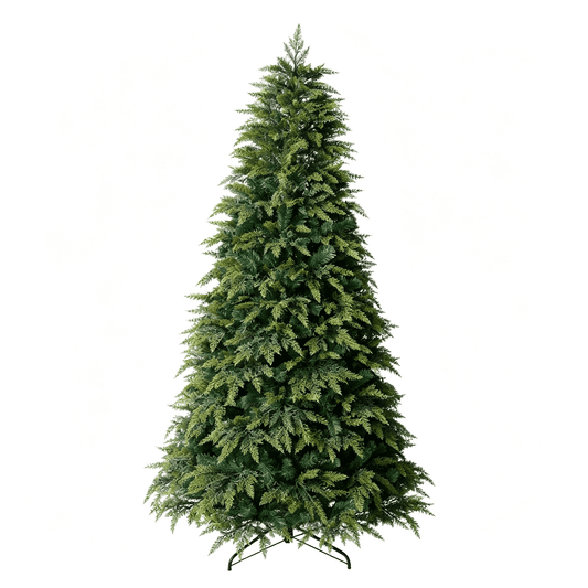 DR.Planzen 7.5FT Pre Lit Cedar Christmas Tree - Realistic PE PVC Branches, 500 Warm White LED Lights, Artificial Christmas Tree with Sturdy Iron Stand for Living Room Holiday Decor