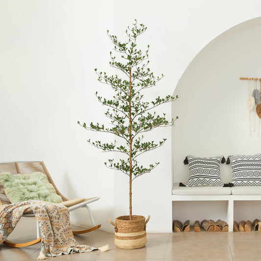 DR.Planzen 7ft Faux Black Olive Tree - Realistic Potted Artificial Tree with Natural Trunk & Silk Leaves - Tall Faux Plant for Home, Office, Indoor & Outdoor Decor - Low Maintenance & UV Resistant