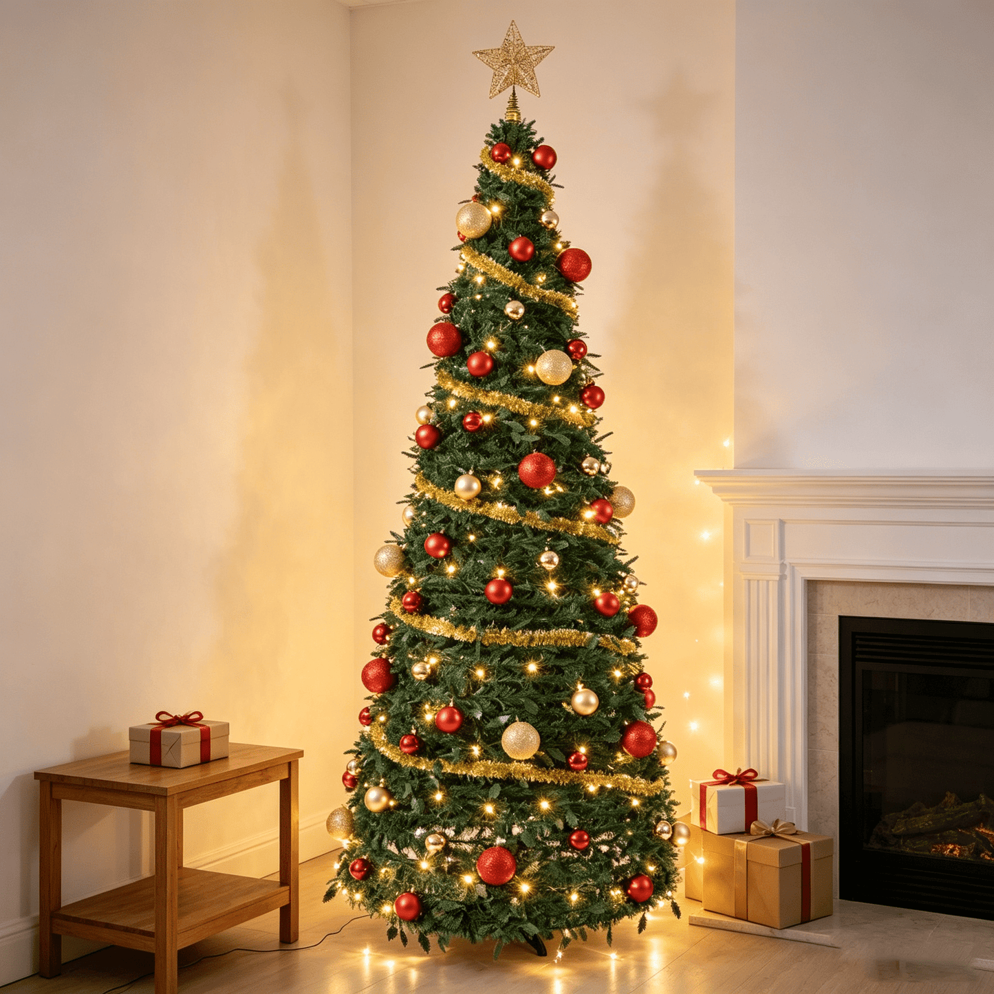 DR.Planzen 7ft Pop Up Christmas Tree with Red Ribbon, Pre-Decorated Artificial Xmas Tree with LED Lights, Foldable Collapsible with Plastic Base, Easy Assembly Holiday Decor