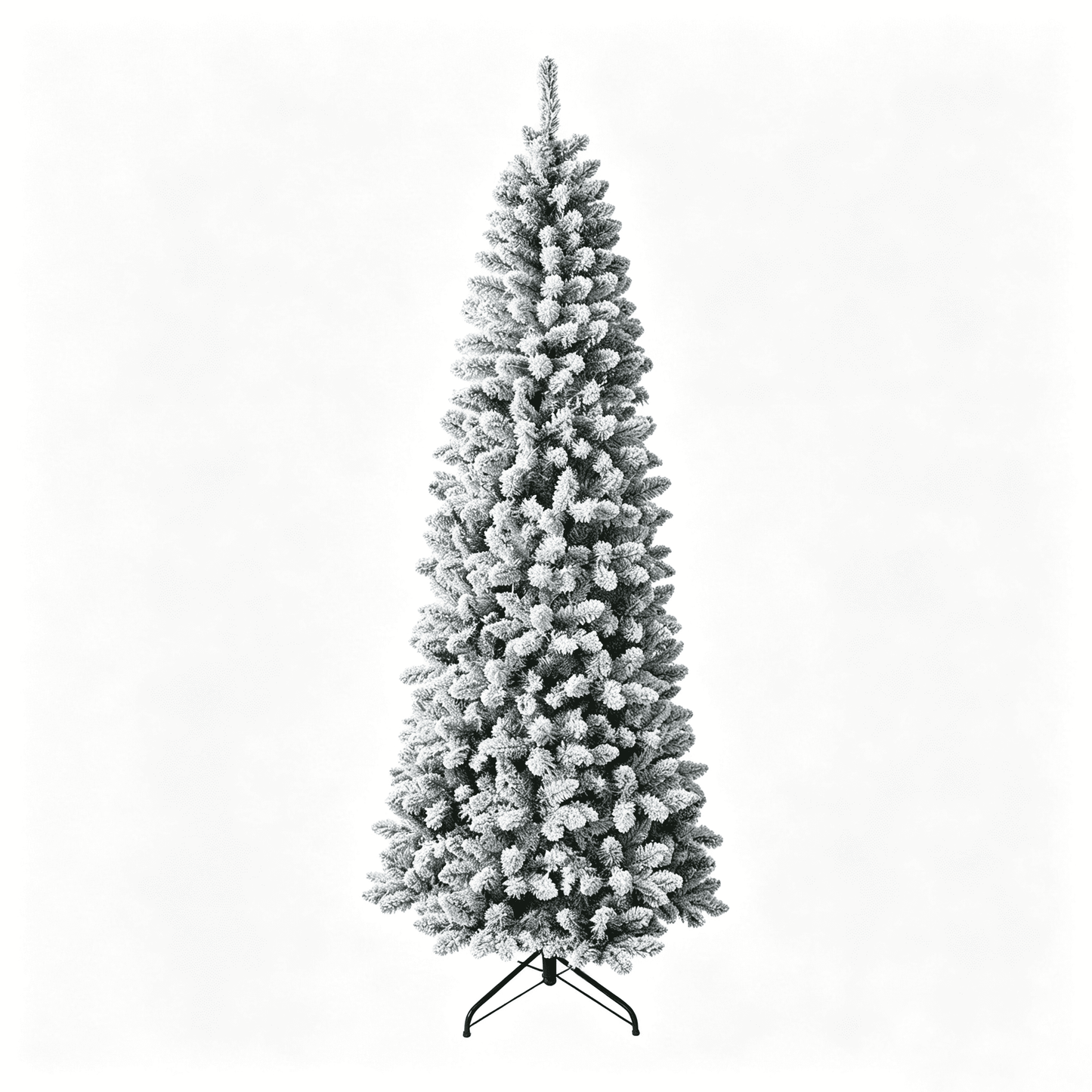 DR.Planzen 7ft Prelit Snow Flocked Slim Christmas Tree - Pencil Artificial Tree with 380 Dual Color LED Lights, 9 Modes and 953 Adjustable Branches for Apartments, Living Rooms