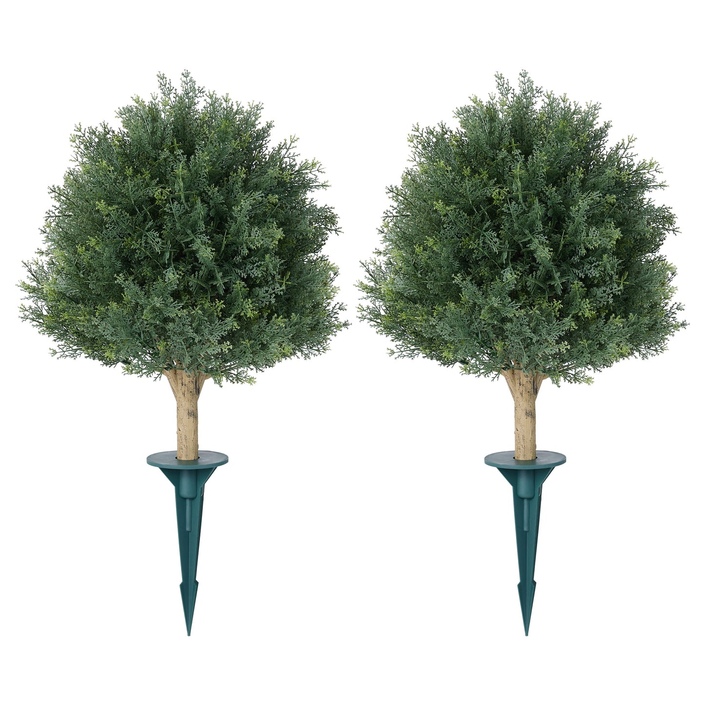 DR.Planzen Artificial 2 Pack 16 in Topiary Ball Trees, UV Resistant Faux Cedar Plants, Faux Cypress Evergreen Shrub Bush with 10.6in Twist-On Stake - For Front Porch Patio Garden Yard Outdoor Decor