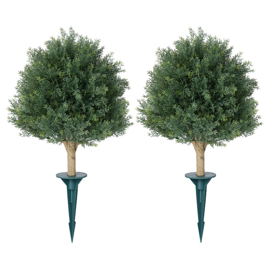 DR.Planzen Artificial 2 Pack 16 in Topiary Ball Trees, UV Resistant Faux Cedar Plants, Faux Cypress Evergreen Shrub Bush with 10.6in Twist-On Stake - For Front Porch Patio Garden Yard Outdoor Decor