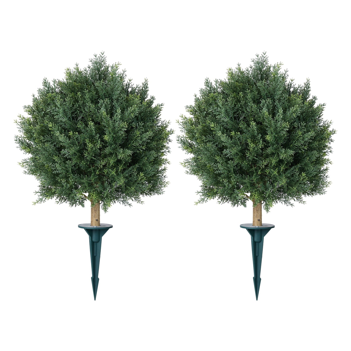 DR.Planzen Artificial 2 Pack 20 in Topiary Ball Trees, UV Resistant Faux Cedar Plants, Faux Cypress Evergreen Shrub Bush with 10.6in Twist-On Stake - For Front Porch Patio Garden Yard Outdoor Decor