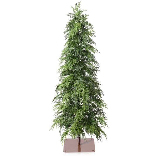 DR.Planzen Artificial Cypress Tree 4FT - Realistic PE Faux Christmas Tree with Stable Iron Base, Artificial Evergreen Tree for Front Porch, Patio, Entryway, Indoor Outdoor Home Decor